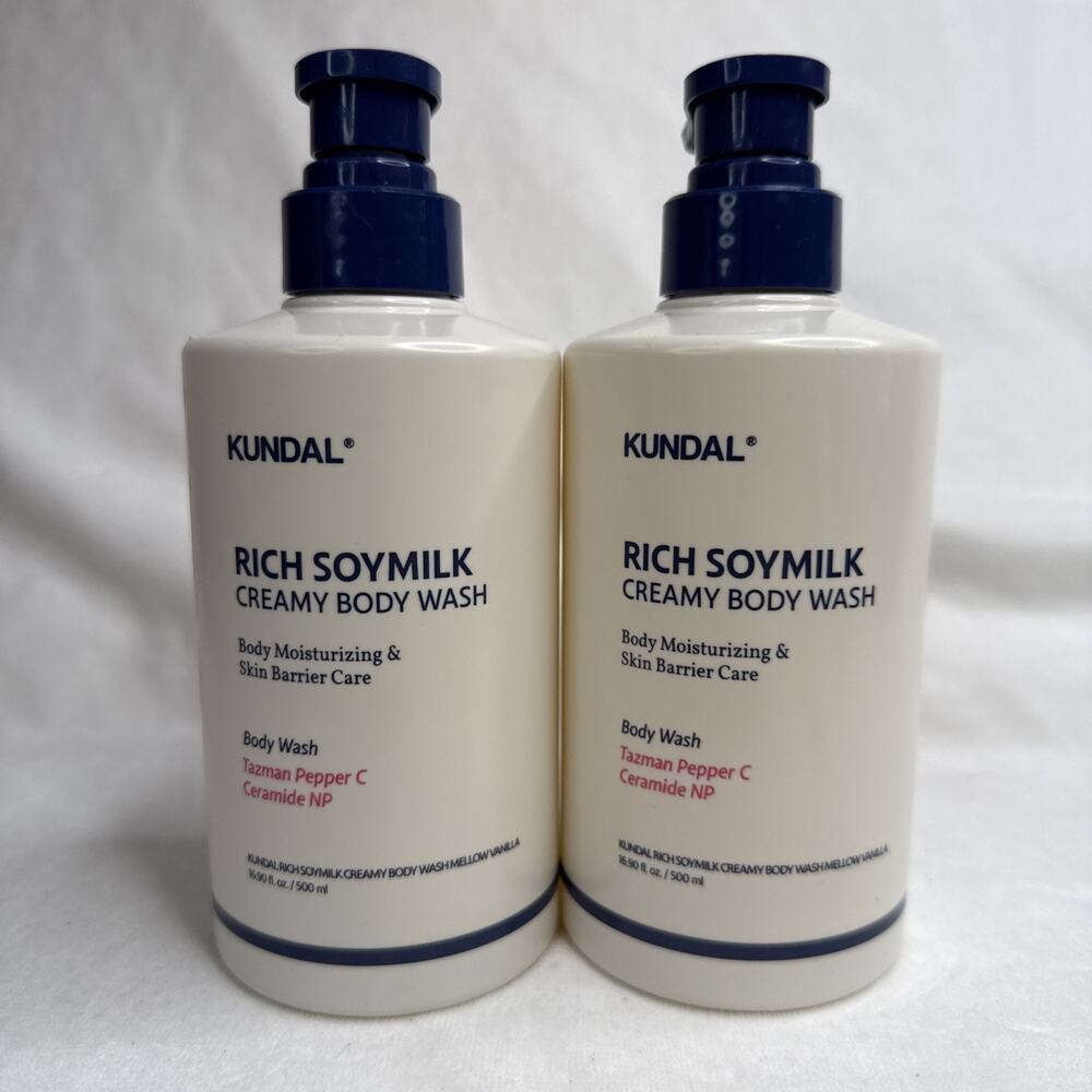 2 KUNDAL Rich Soymilk Creamy Body Wash 500 ml / 16.9 Oz Ea Mellow Vanilla Scent